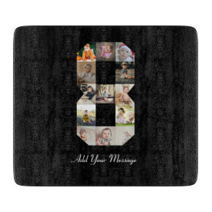 Black and White Number 8 Photo Collage Cutting Board