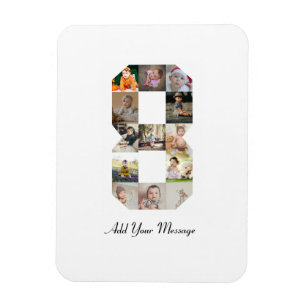 Black and White Number 8 Photo Collage Magnet