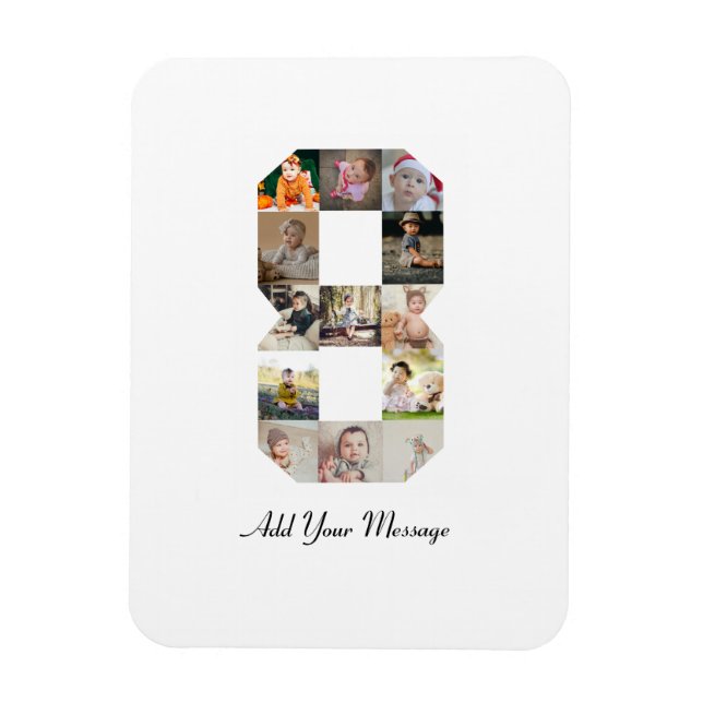 Black and White Number 8 Photo Collage Magnet (Vertical)