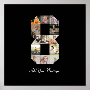 Black and White Number 8 Photo Collage Poster