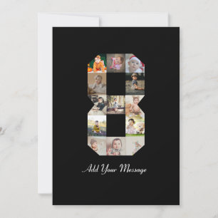 Black and White Number 8 Photo Collage Thank You Card