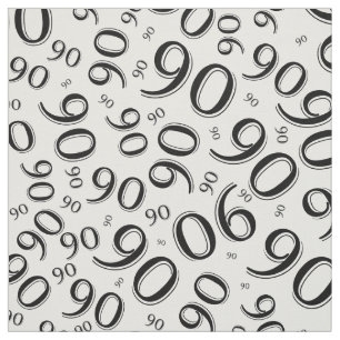 Black and White Number 90 Typography Pattern Fabric