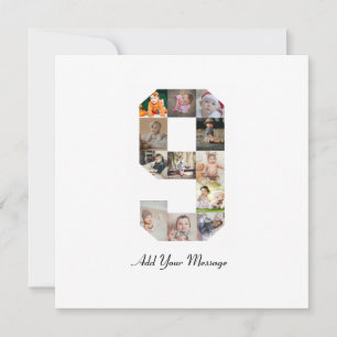 Black and White Number 9 Photo Collage Holiday Card