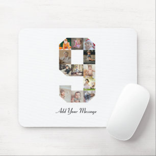 Black and White Number 9 Photo Collage Mouse Pad