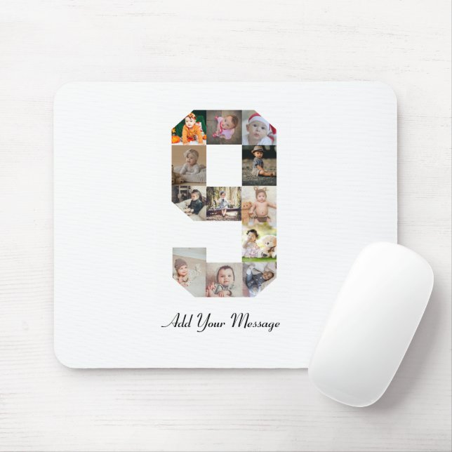 Black and White Number 9 Photo Collage Mouse Pad (With Mouse)