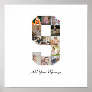 Black and White Number 9 Photo Collage Poster