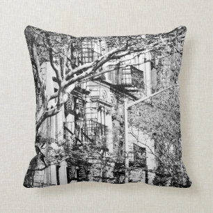 Black and White NYC Brownstone pillow