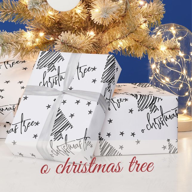  Black and White O Christmas Tree and Stars Wrapping Paper (Creator Uploaded)