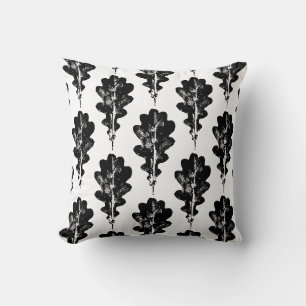 Black and White Oak Leaf Print Pattern Throw Pillow