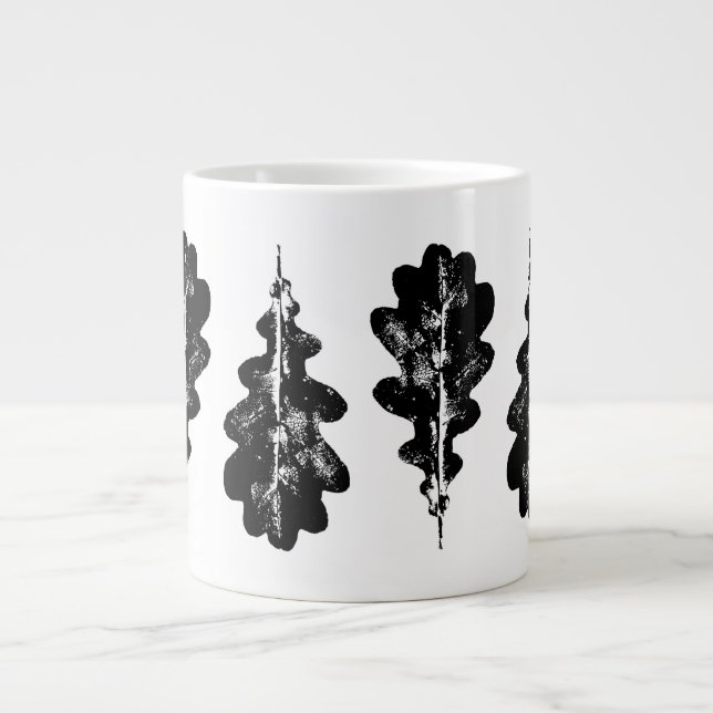 Black and White Oak Leaf Print Specialty Mug (Front)