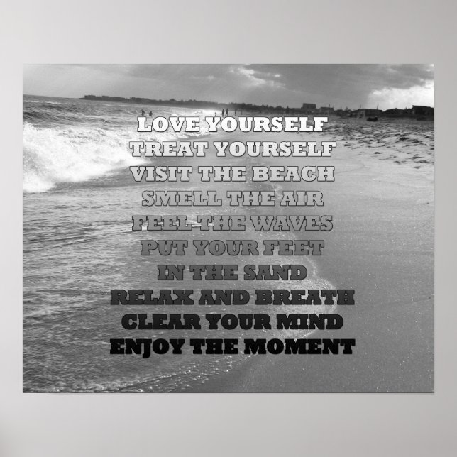 Black and White Ocean Beach and Quote Photo Poster (Front)