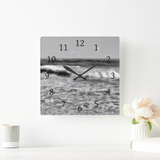 Black and White Ocean Sea Photo 177 Square Wall Clock