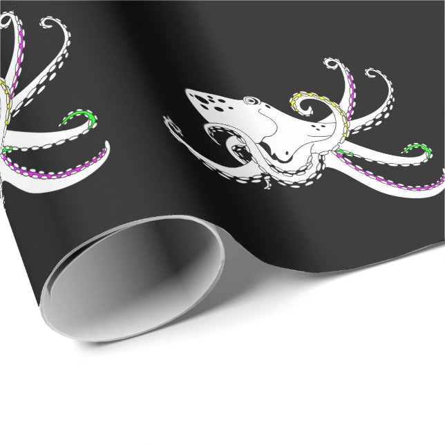 Black and White Octopus Cool Colourful Tentacles Wrapping Paper (Roll Corner)