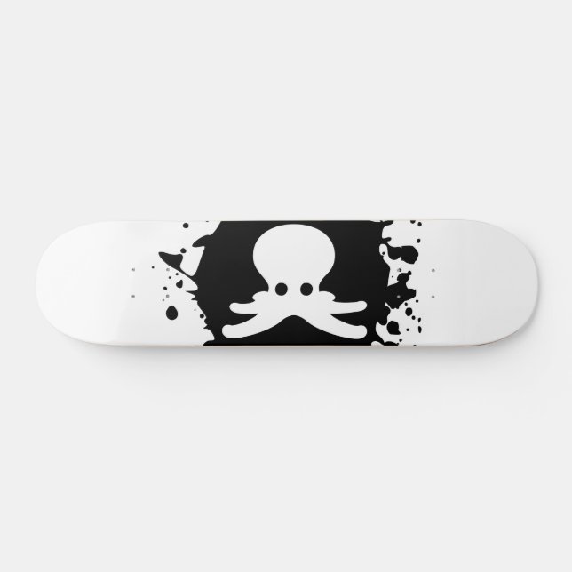 Black and White Octopus Ink Splatter Skateboard (Horz)