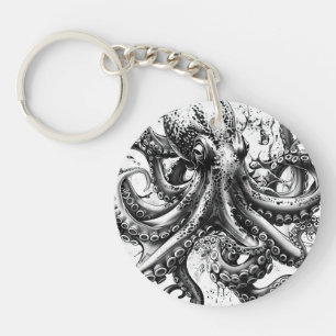 Black and white octopus resembles century squid keychain