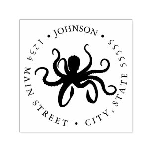 Black and White Octopus Silhouette Return Label Self-inking Stamp