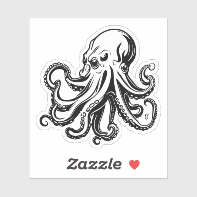 black and white octopus vinyl sticker (Sheet)