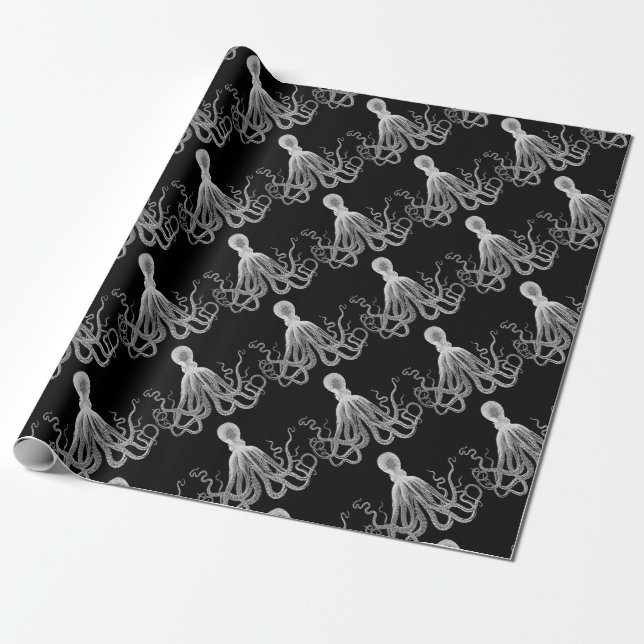 Black and white octopus wrapping paper (Unrolled)