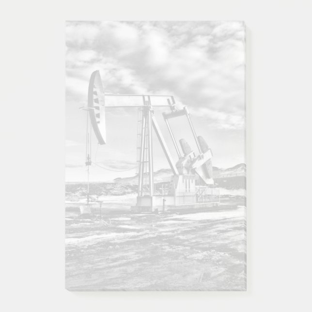 Black and White Oil Well Pumping Unit Post-Its Post-it Notes (Front)