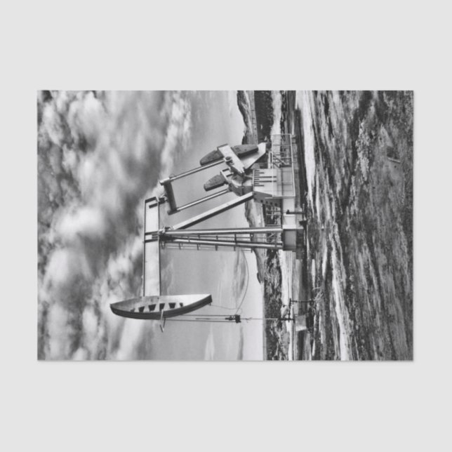 Black and White Oilfield Pumping Unit Tissue Paper (Front)