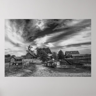 Black and White Old Family Farm Poster