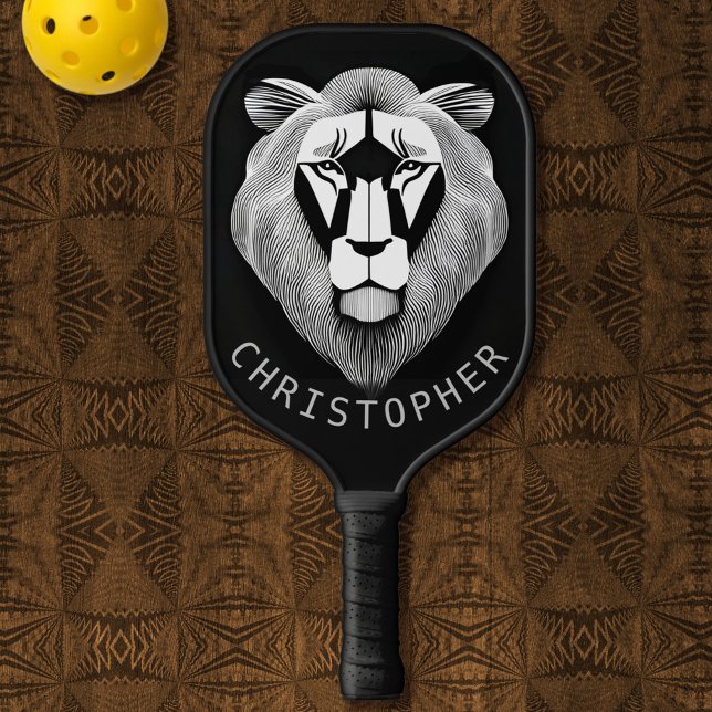     Black and White Old Lion Modern Graphic Custom Pickleball Paddle (Creator Uploaded)