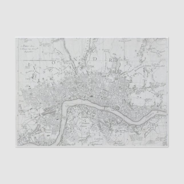 Black and White Old London City Map  Tissue Paper (Front)