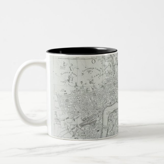 Black and White Old London City Map  Two-Tone Coffee Mug (Left)