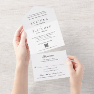 Black and White Old Money QR Code Elegant Wedding All In One Invitation