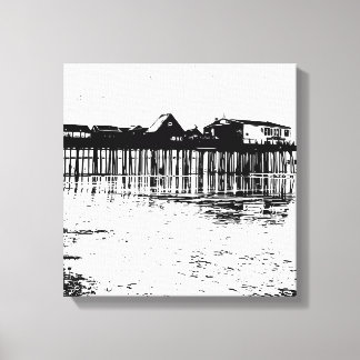 Black and White Old Orchard Beach Drawing Canvas Print