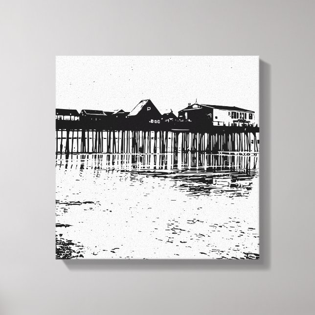 Black and White Old Orchard Beach Drawing Canvas Print (Front)