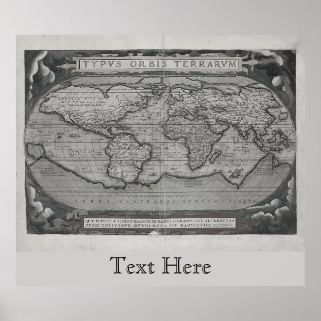 Black And White Old World Map Typus Orbis Terrarum Poster (Front)