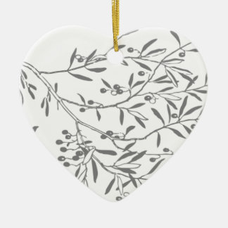 Black and White Olive Branches Ceramic Ornament