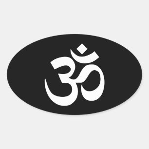 Black and White Om Symbol Oval Sticker