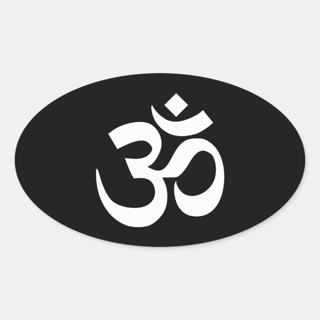 Black and White Om Symbol Oval Sticker (Front)