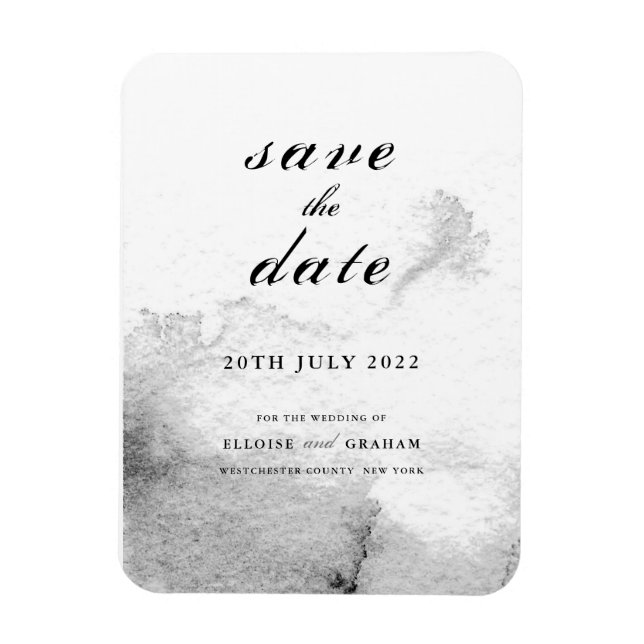 Black and White Ombre Calligraphy Save the Date Magnet (Vertical)