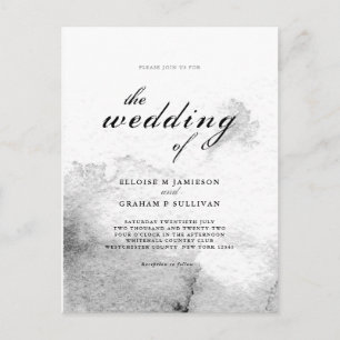 Black and White Ombre Calligraphy Wedding Postcard
