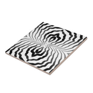 Black And White Ombré Hypnotic Wiggly Stripes Art Tile