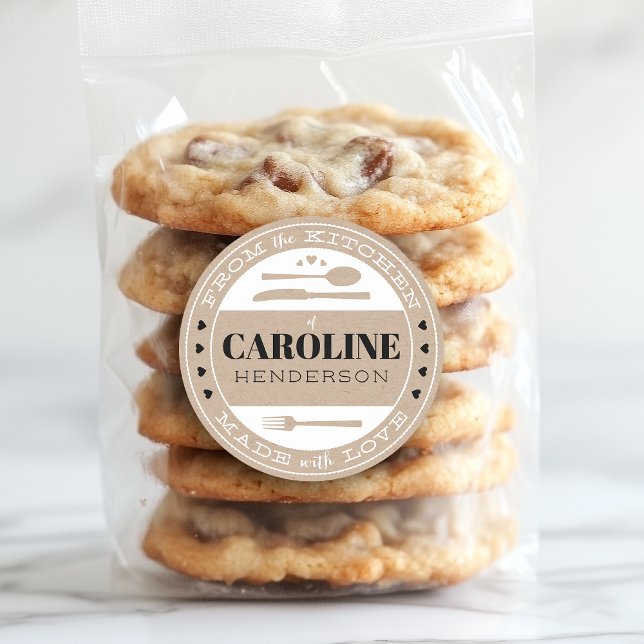 Black and White on Beige Made With Love Food Gift Classic Round Sticker (Creator Uploaded)