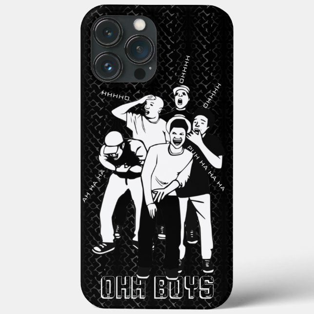  black and white on black LAUGHING OHH BOYS Case-Mate iPhone Case (Back)