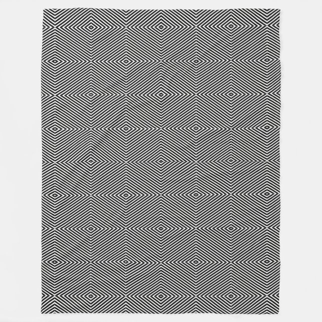 Black and White Op Art Diamond Stripe Geometric Fleece Blanket (Front)