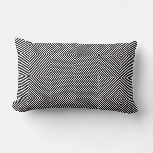 Black and White Op Art Diamond Stripe Geometric Lumbar Pillow (Front)