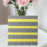Black And White Op Art Patterned Stripes on Yellow Tile<br><div class="desc">Trendy and unique decorative tile design featuring horizontal black and white op art patterned stripes on a fully customizable yellow background.</div>