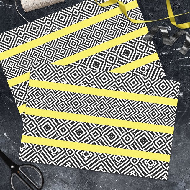 Black And White Op Art Patterned Stripes on Yellow Tissue Paper (Creator Uploaded)