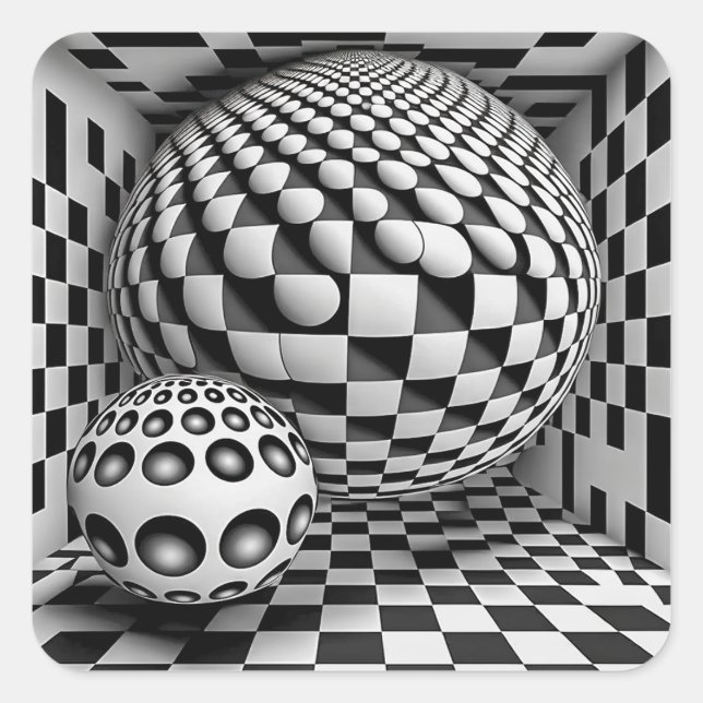 Black And White Op-Art Square Sticker (Front)