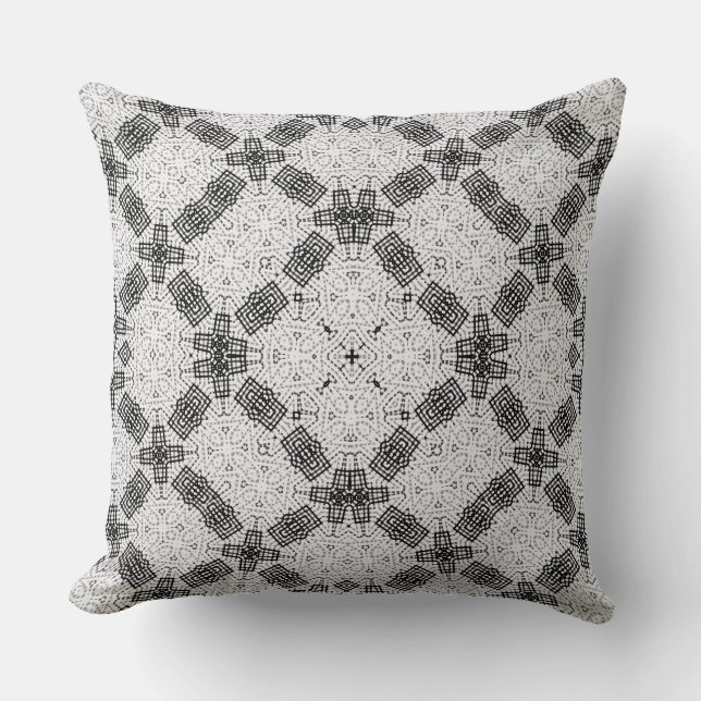 Black and white , openwork , geometric , lace patt throw pillow (Front)