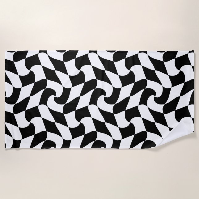 black and white optical art beach towel (Front)