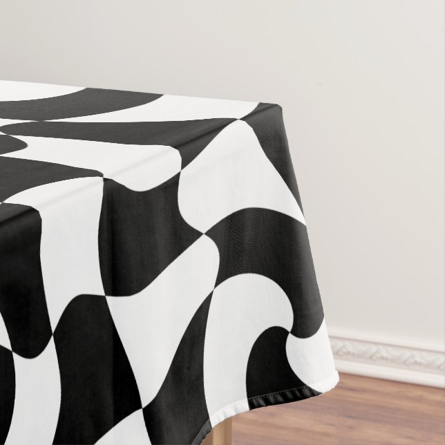 black and white optical art tablecloth (In Situ)