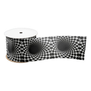 Black and White Optical Illusion Hole Satin Ribbon