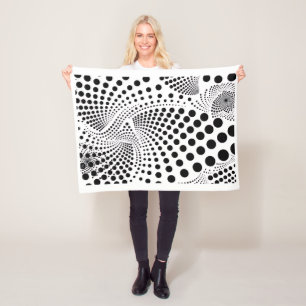 Black And White Optical Illusion Polka Dots Fleece Blanket